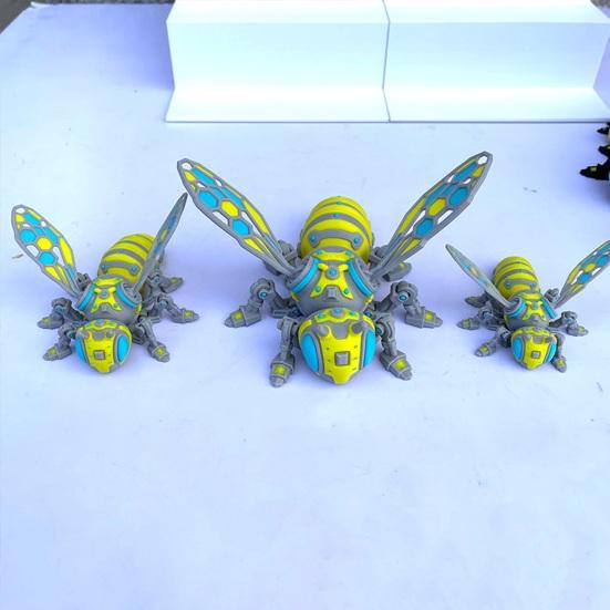 3D-printet Mekanisk Bi Figur, Samlerobjekt Cyberpunk Hvepsepynt med Bevægelige Led, Stresslindrende Leddelt Insekt Fidget Skrivebordslegetøj