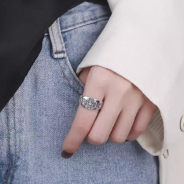 Retro Star Rings Adjustable Size with Hexagonal Opening Unisex Hip Hop Jewelry Gift for Anime Fan