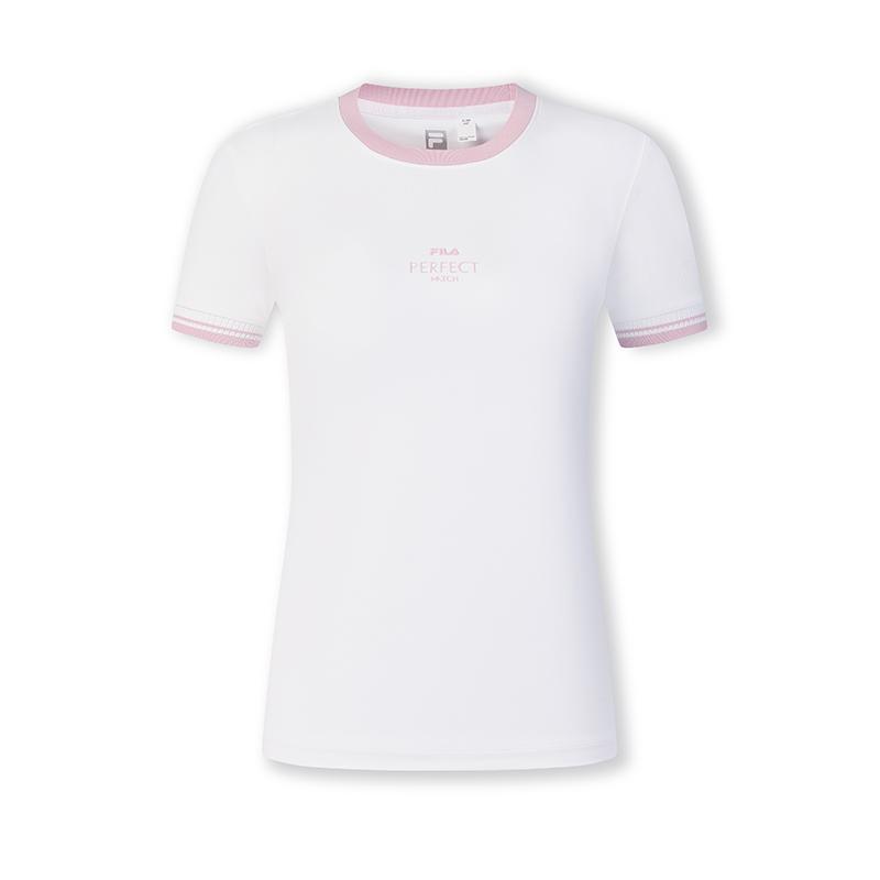 FILA Color Block Casual Short Sleeve T-Shirt Women tops Jade-White A11W513102FWT