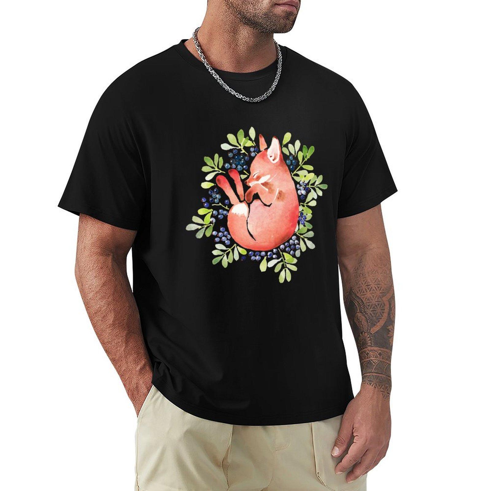 

Sleeping fox and blue berries TShirt cotton man tshirts funny costumes mens graphic tshirts funny 4XL