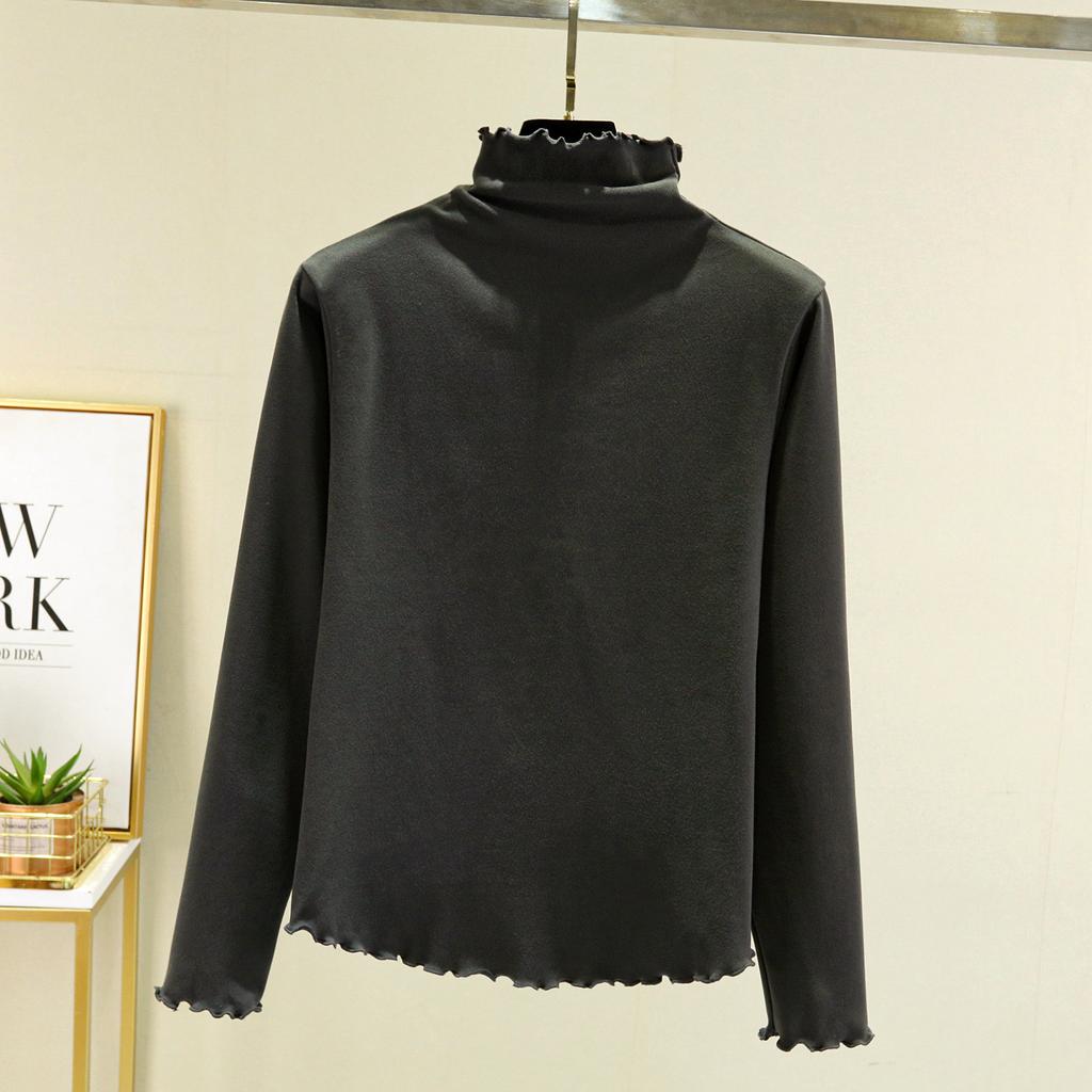 Women's Mock Neck Long Sleeve Top Slim Fit Casual Fleece Lined Solid Color Thermal Knit Shirt