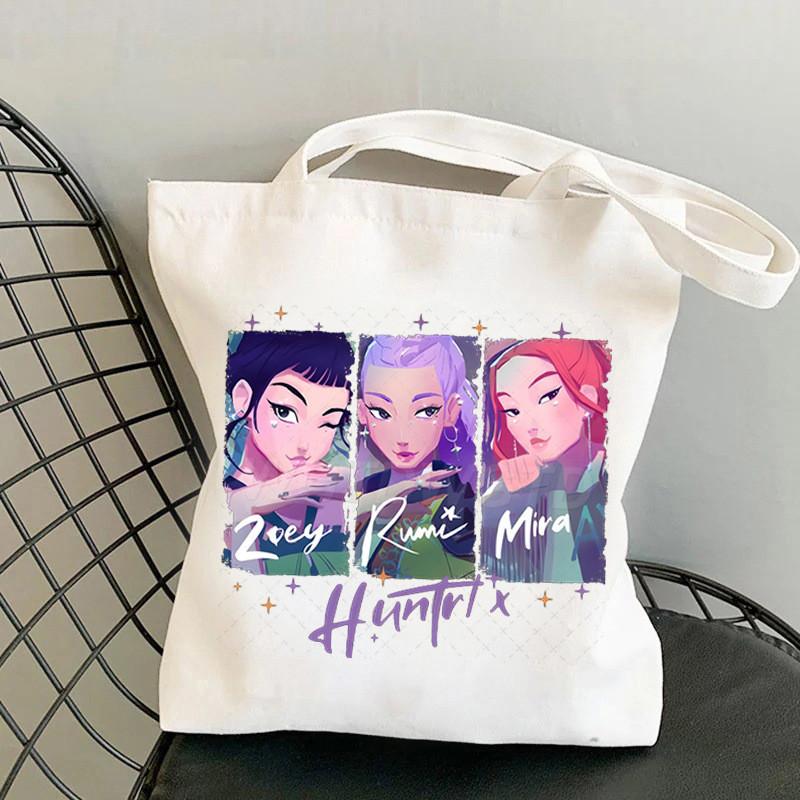 Детские Девочки Kpop Руми Зои Мира С Принтом Студенческие Большой Вместимости Повседневные Холщовые Сумки Для Шопинга Через Плечо На Плечо 39*36cm