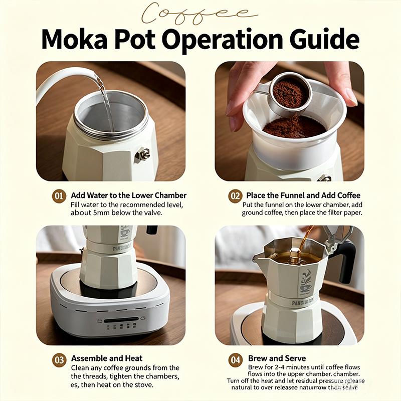Double Valve Moka Pot 2‑Cup Capacity White Aluminum Coffee Maker Stovetop Espresso Brewer for Home Kitchen Use Make Rich Flavor Coffee Daily Household