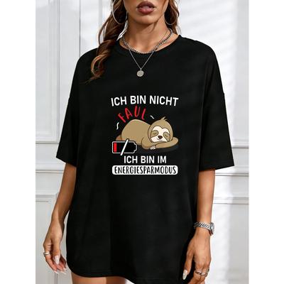 Weißes T-Shirt Mit Faultier- und Batterie-Design Ich Bin Nicht Faul Ich Bin Im Energiesparmodus Grafik-T-Shirt Für Freizeitkleidung