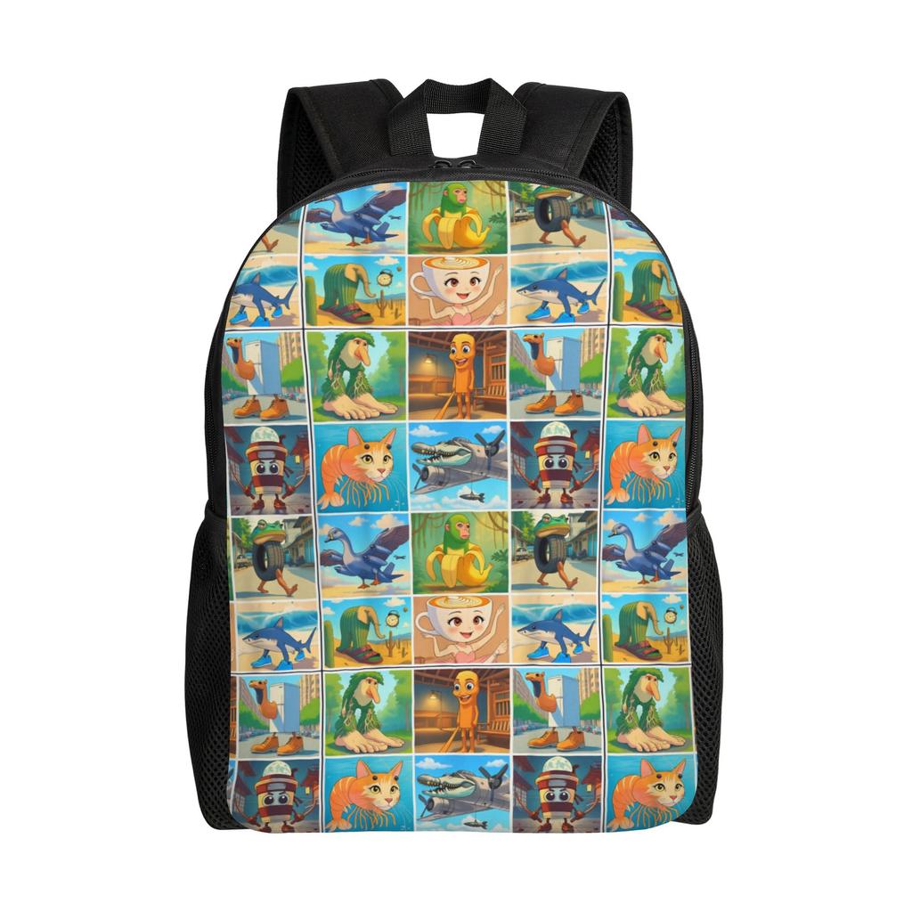 Arten von italienischem Brainrot Meme Klassischer Rucksack Outdoor High School Reise Handgezeichneter Tagesrucksack Herren Damen Laptop Umhängetasche