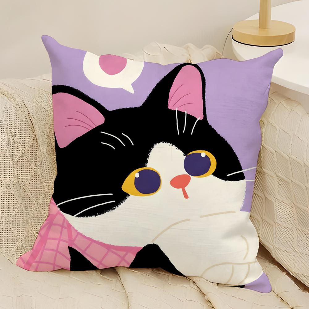 Cute cartoon cat patterns Pillow Case Natural Linen Double-Sided Printing Sofa Home Decor Cushion Cover
