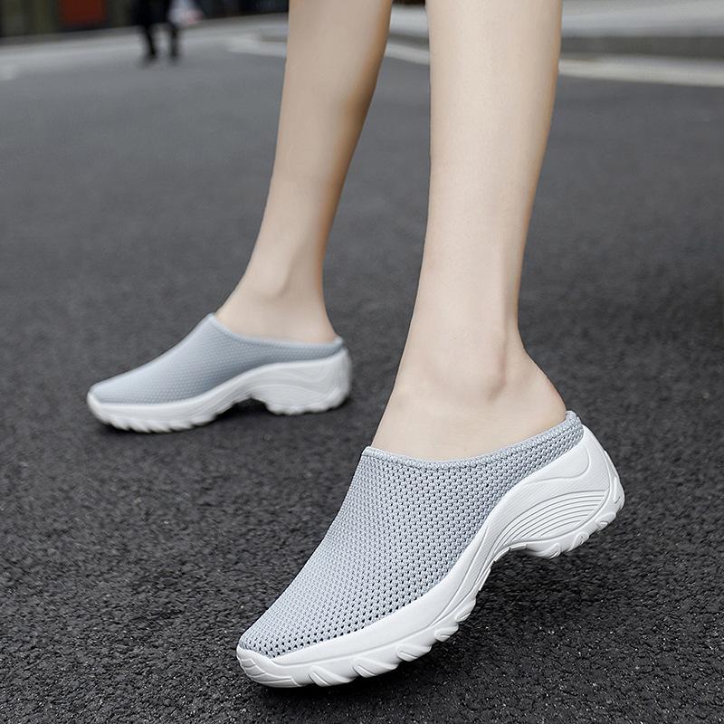 2025 Spring and Autumn New Fashion Casual Shoes Women's Fly-woven Half-drag Platform Shoes Trend One-pedal Women's Shoes