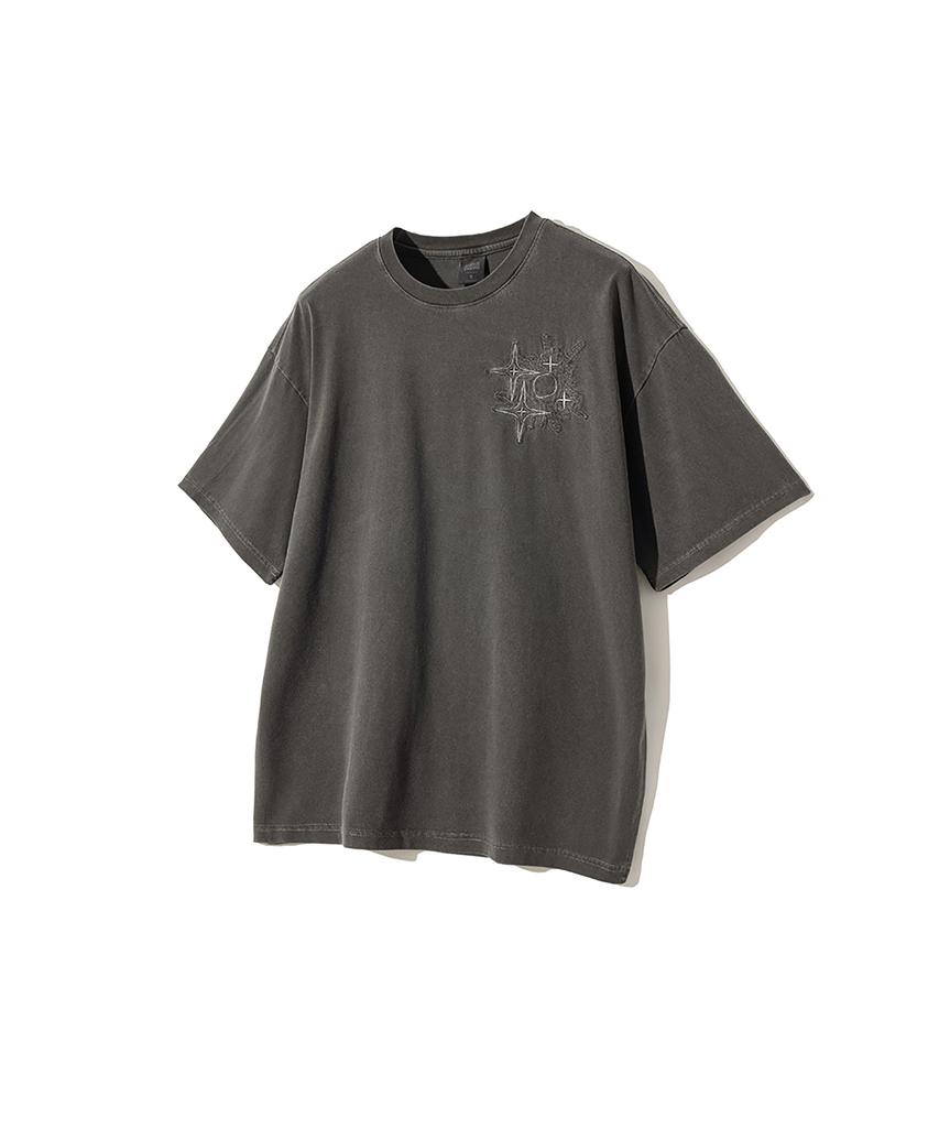 GAKKAI UNIONS Crumble Pigment Applique Short Sleeve T-Shirt Charcoal