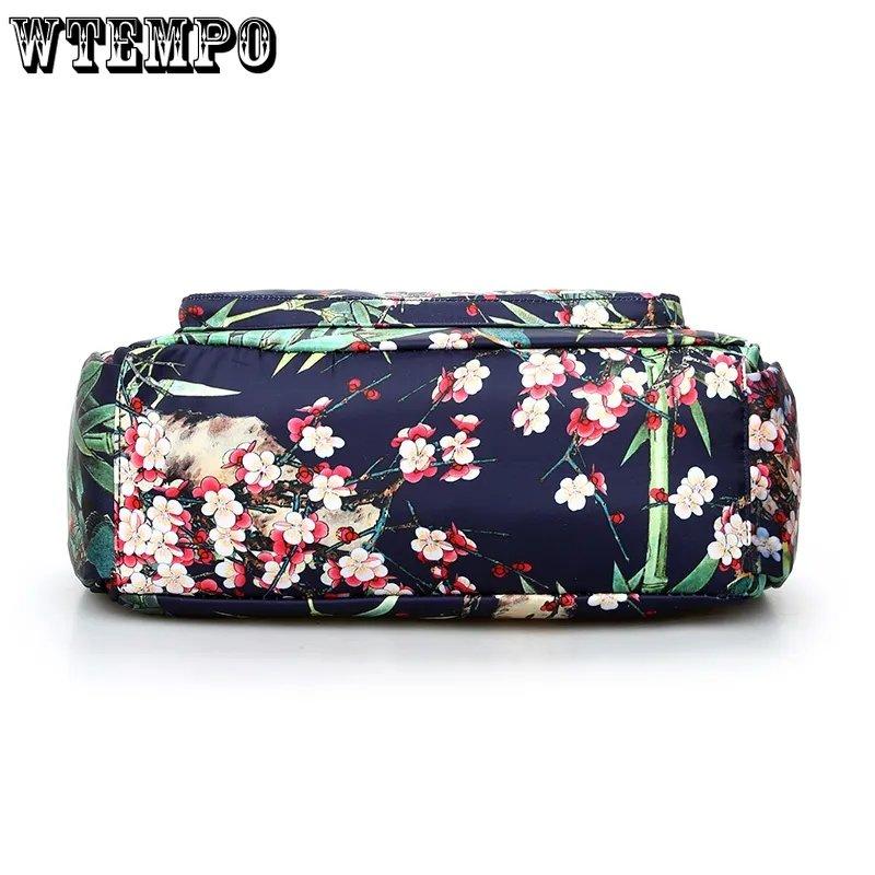 WTEMPO Kvinner Enkel Skulderveske med Blomstertrykk i Landlig Stil Europeisk og Amerikansk Stil Vintage Lettvekts Glidelås Messenger-vesker