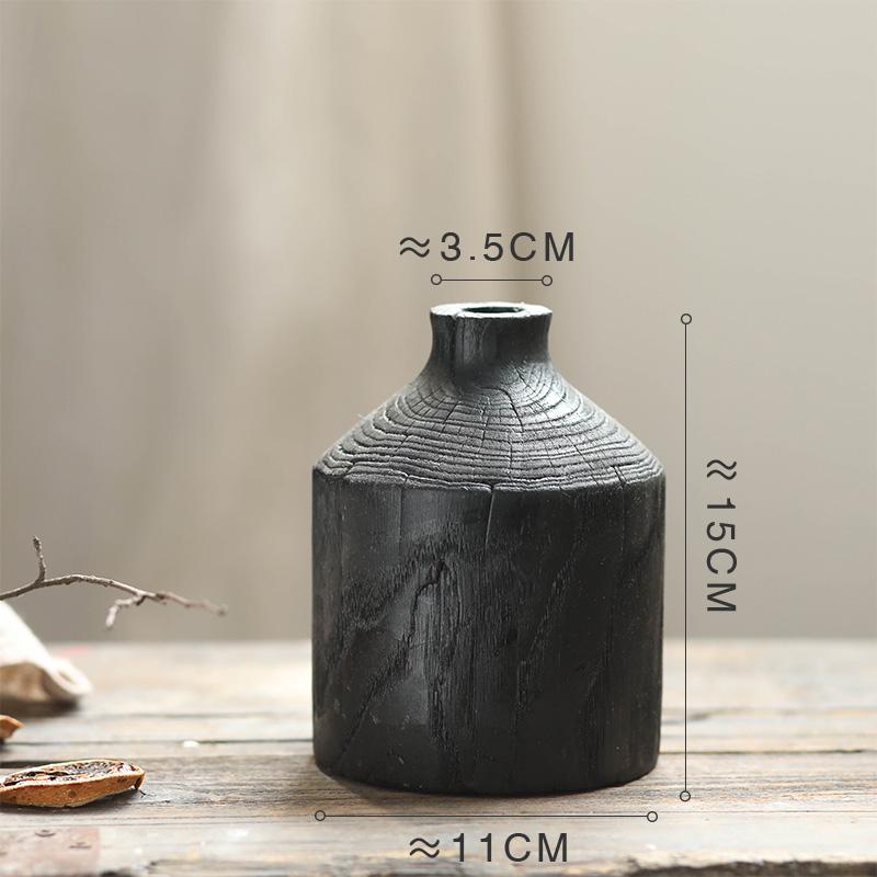 Retro Distressed Black Wood Vase for Dining Table Decor