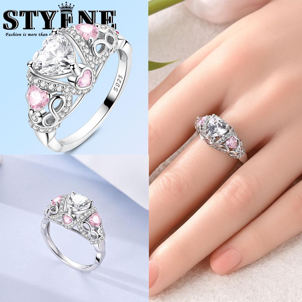 Valentine Day Engagement Ring copper Heart, Red, Pink, White, Blue Ring for Women Holiday Jewellery Gift High Quality