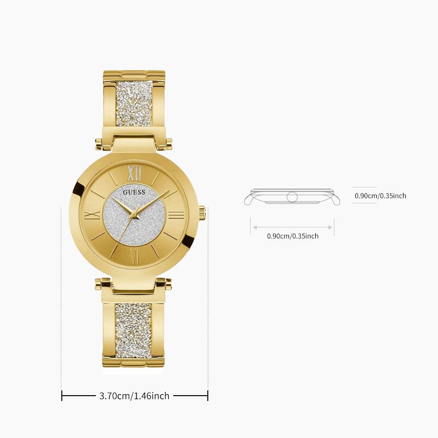 Guess Ladies' Quartz Watch, Stainless Steel Case, Stainless Steel Strap, Quartz Movement, Waterproof, For Daily Gatherings W1288L2