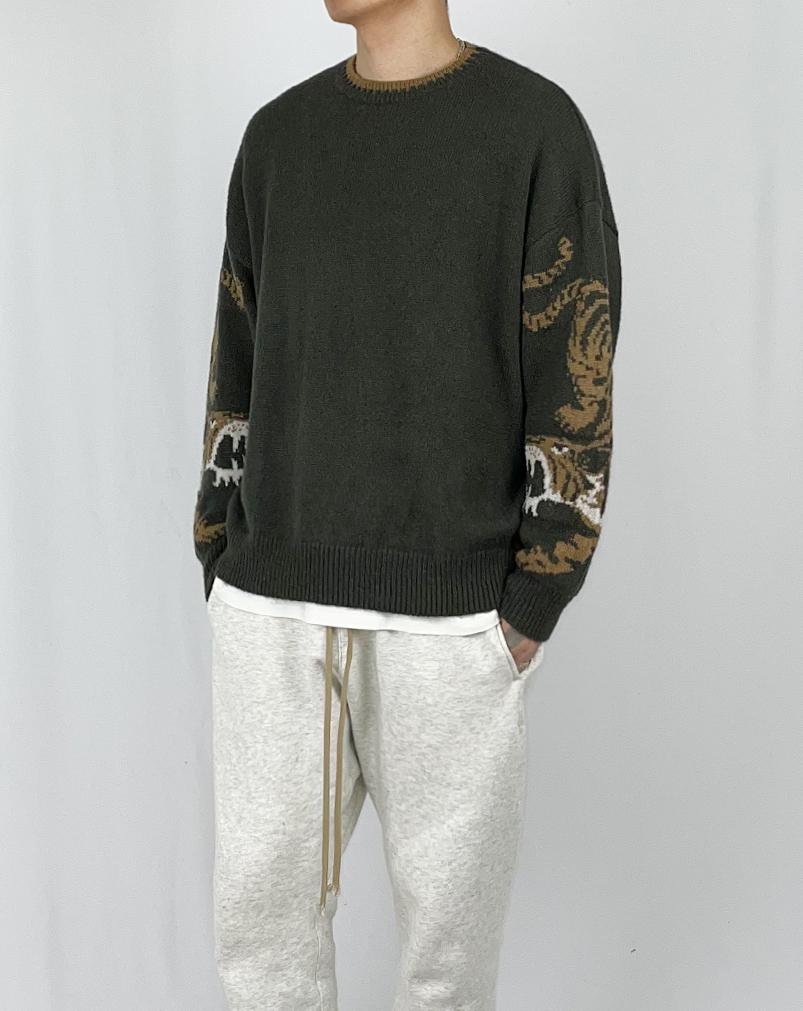 A MADE Wool Mohair Intarsia Oversized Knit (Khaki Brown)