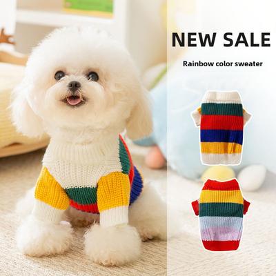 Autumn and Winter Dog Simple Rainbow Striped Sweater Warm Small Dog Teddy Cat Pet Dog Clothes Knitted Sweater