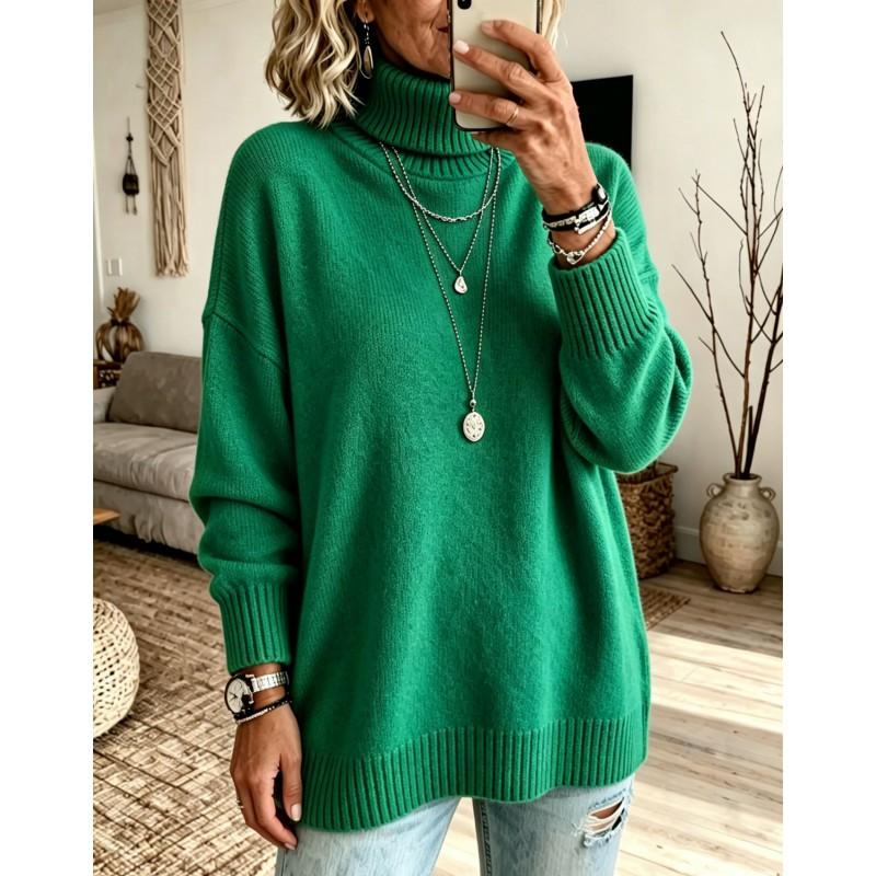Womens Oversized High Neck Knit Sweater Soft Acrylic Pullover Fall Winter 2026