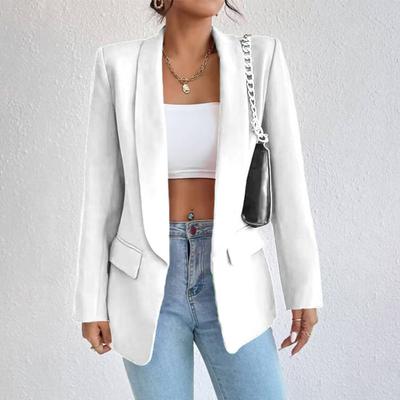 Women Suit Coat Spring Autumn Solid Color Business Suit Coat Lapel Long Sleeve Flap Pockets Open Front Suit Jacket