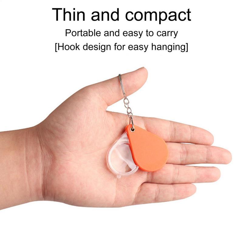 1Pc Pocket Magnifier Keychain 10X Magnification Foldable Portable Mini Magnifier Glass with Key Ring for Outdoor Reading