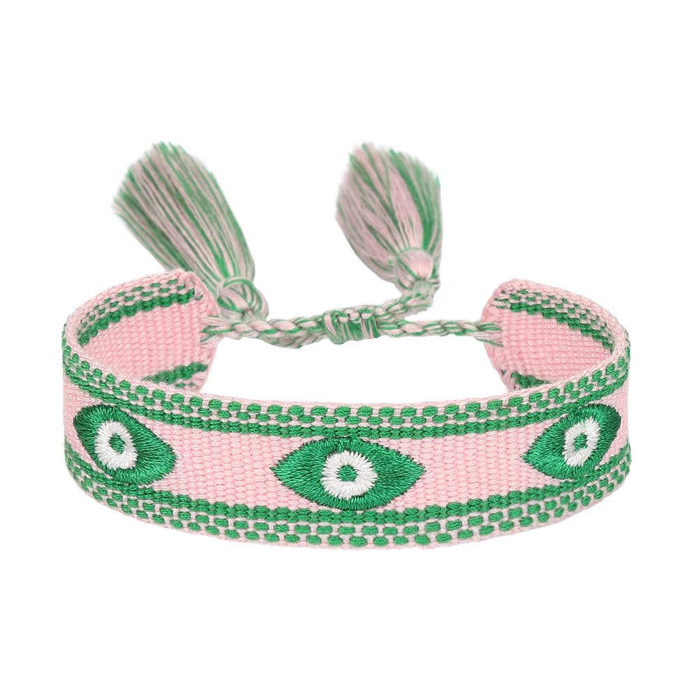 Women's Fashion Hand-Woven Lucky Evil Eye Bracelet with Tassel and Embroidery