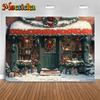 Mocsicka Fundos de Fotografia de Natal Estufa Árvore Festa Estúdio Fotográfico Cenário Flocos de Neve Laço Vermelho Decorações de Porta Papel de Parede