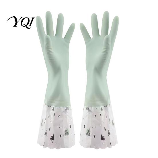 Rubber Dishwashing Gloves with Fleece Lining Long Sleeves Gloves, Thick Non-Slip Silicone Cleaning Wear Resistant Dish Velvet Reusable Waterproof