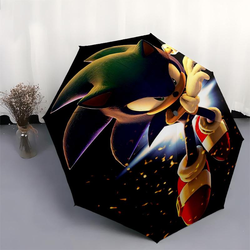 1pc Sonic the Hedgehog Automatic Opening/Closing Umbrella - Portable 3-Fold Design with 8-Bone Iron Frame - Outdoor Umbrella - Ideal Gift for Fans, Tr