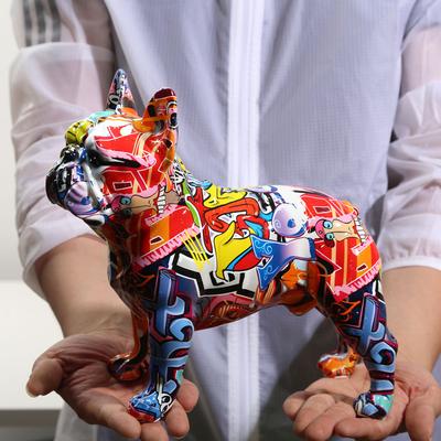 Kreativität Moderne Bunte Französisch Bulldog Statue Großhandel Graffiti Büro Ornamente Druck Harz Hund Wohnkultur Handwerk