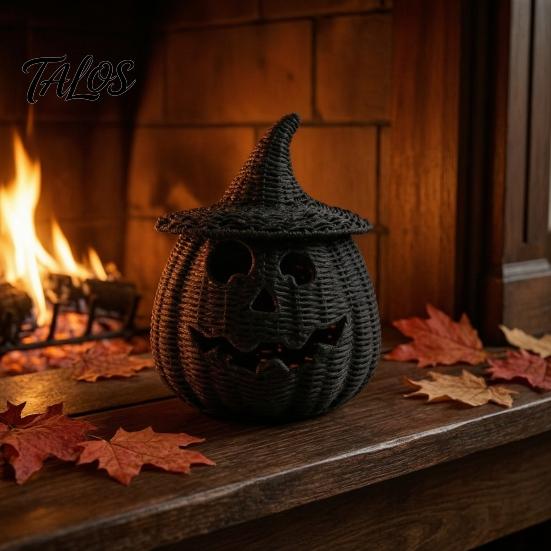 LED Lantaarn voor Herfst Handgeweven Pompoenmand met Heksenhoed Deksel, Rustieke Vlechtwerk Trick Herfst Binnen Decoratie of Traktatiemand Buiten Halloween Feest