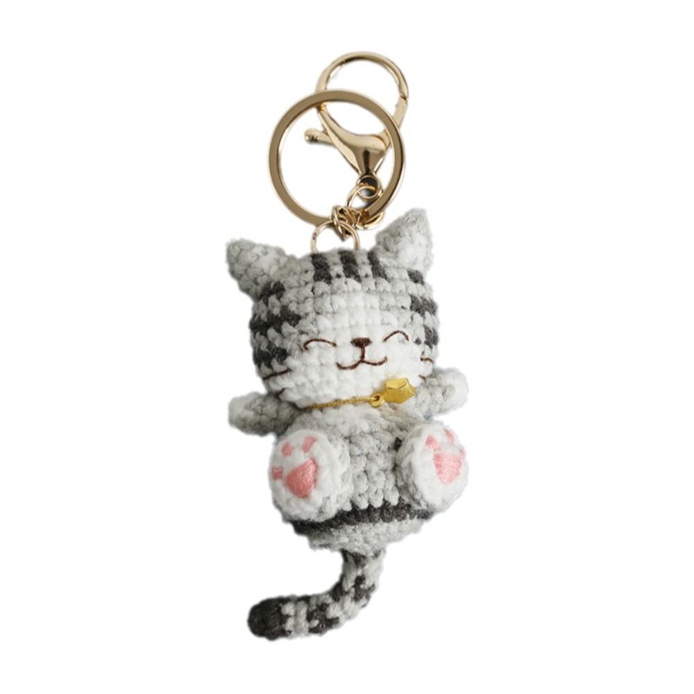 Animal Handwoven Cat Pendant Knitting Doll Cat Key Chain Creative Crochet Kitten Keyrings Backpack