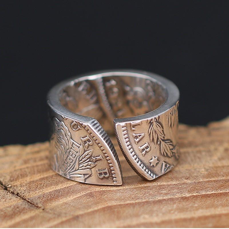 Adjustable Morgan Dollar Coin Ring Men Women Vintage Plated Retro Geometric Statement Jewelry