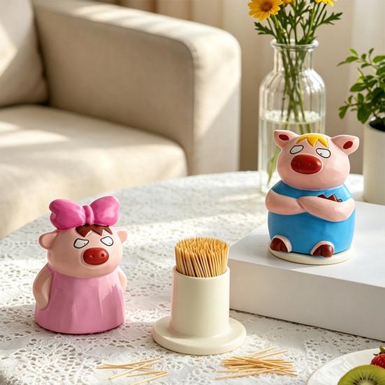 Toothpick Box with Dust-Proof Piggy Cover Large Capacity Hygienic Storage Container Moisture-Proof Cute Piglet Design Toothpick Holder