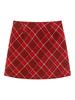 Women's A-line Plaid Retro Red Short Skirt - Autumn/Winter Petite Wool, Hip-hugging