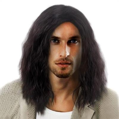 Perruque pour hommes, couvre-chef bouclé, blond, Vintage, longueur d'épaule, belle permanente de maïs, fibre chimique, ensemble de tête complète, extensions de cheveux naturels doux, Performance de Cosplay