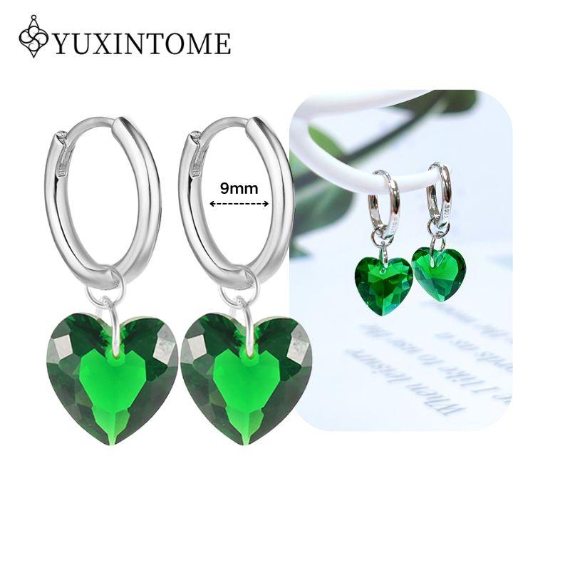 Turquoise 925 Silver Ear Needle Green Zircon vintage emerald Heart/Flower Pendant Hoop Earrings Fashion party Jewelry