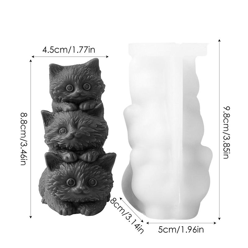 Stacking Cats Candle Mold 3D Cat Silicone Candle Mold Silicone Stacking Three Cats Candle Making Mold Reusable Soap Making Tools