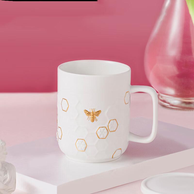 Qian Tang Xuan Great Harvest Hand-Painted Gold Negative Ion Ceramic Mug with Lid