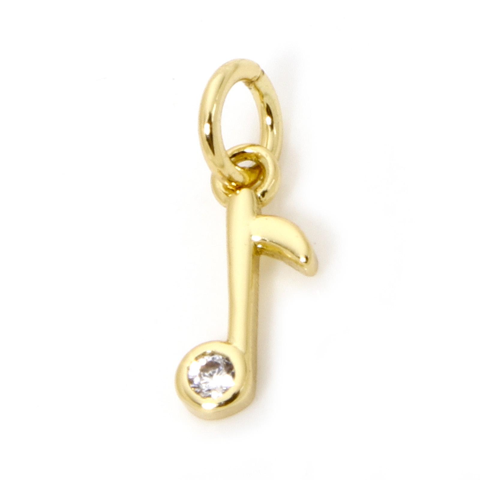 

1 Piece Brass Music Charms 18K Real Gold Plated Musical Note Micro Pave Clear Cubic Zirconia Pendants For DIY Necklace Making