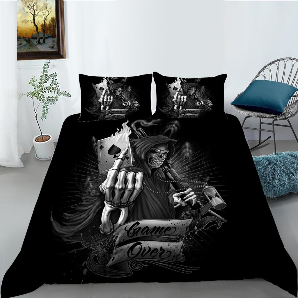 Sada 3D tištěného hororu Lebka Povlečení Halloween Boy Povlak na peřinu Povlak na polštář 2/3ksAU/EU/DE Všechny velikosti Dárek pro teenagery