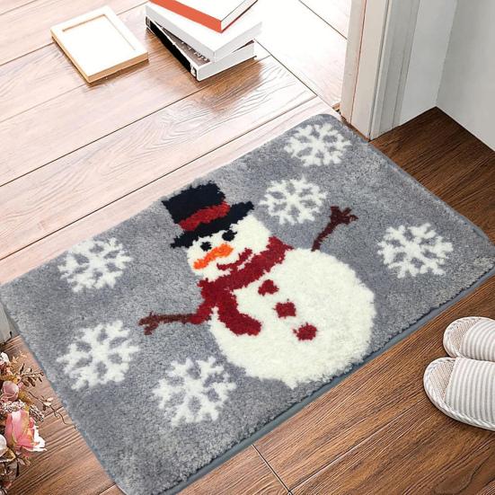 Yousheng Christmas Bathroom Rug Xmas Snowflake Door Mat Flannel Floor Mat Absorbent Non-Slip Bath Mat for Xmas Home Decor