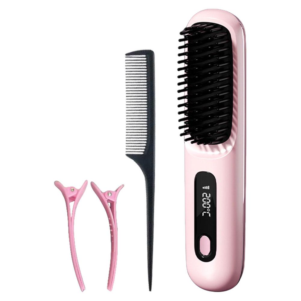 LCD Cordless Hair Straightener Brush Anti-Scald Electric Hot Comb 3 Temp Settings USB Recharing Electric Hair Straightener Comb