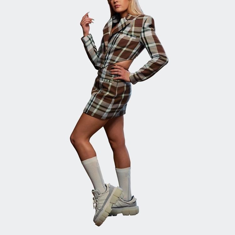 Adidas Originals Ivy Park Plaid Skirt Suit Women Suits Gray HG2366