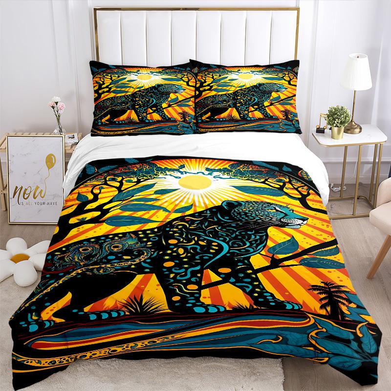 3-teiliges Dschungel-Safari-Print-Bettwäscheset - Enthält 1 Bettbezug und 2 Kissenbezüge, Ohne Bettdeckenfüllung, Ganzjahres-Heimdekoration yy251111193