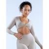 and American Style Women Deep V Short Workout Top Yoga Midriff-Baring Sports Belt Chest Pad Twisted High Elastic Quick-Drying Long Sleeves New