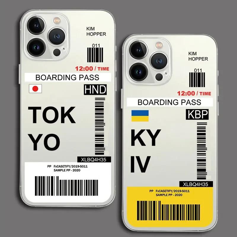 Funny World City Tourist Ticket Label Phone Case for iPhone 16 15 14 Pro Max Plus Dustproof Non-Slip Transparent Cover Fundas