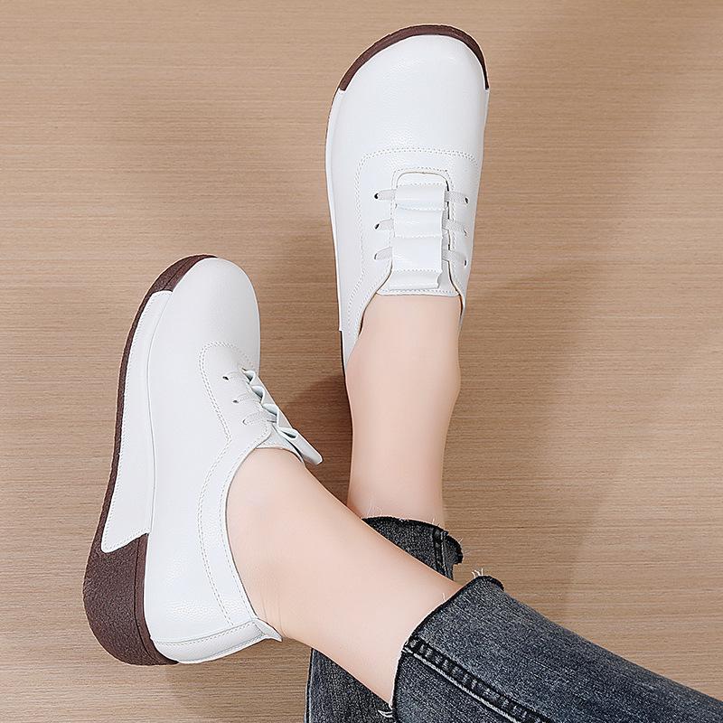 Damskie mokasyny na platformie Białe, codzienne, eleganckie, skórzane, czarne, buty, gruba podeszwa, wzrost, Sheos dla matki