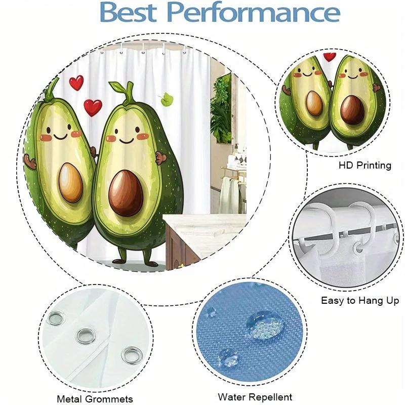 Divertente Tenda da Doccia Avocado - Cuori Rossi & Design Cartoon, Poliestere, 12 Ganci, Allegra Decorazione per Bagno, Ottima per i Più Piccoli