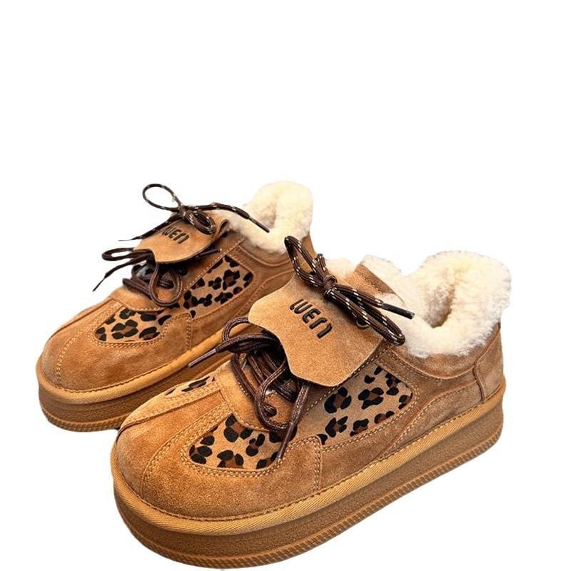 Retro Leopardenmuster Klapphülle Deutsche Trainingsschuhe Damen 2025 Herbst Ost Neu Vielseitiger College-Stil Samt Verdickt Lässige Board-Schuhe