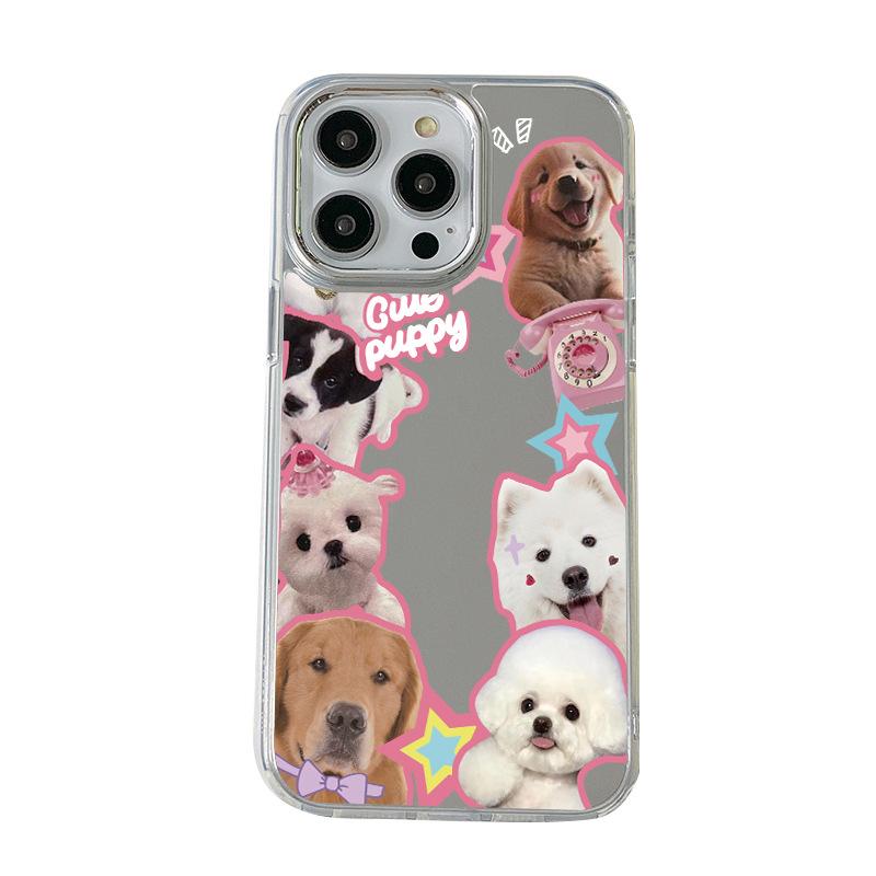 Cute mirror dog phone case Internet celebrity ins wind Cute puppy sticker anti-drop Apple 17 protective case