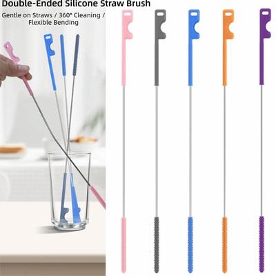 26cm Extended Version Silicone Straw Brush Bendable Extra Long Brush  Feeding Bottle