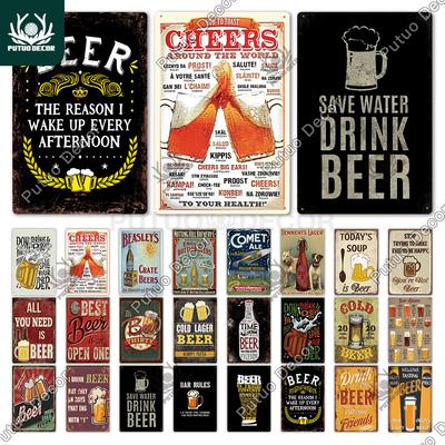 Putuo Decor Beer Vintage Tin Signs Plaque Metal Plates Retro Poster Wall Art Stickers for Bar Pub Club Man Cave Room Decoration
