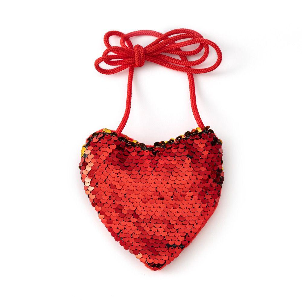 High Quality Mini Cute Kids Tote Bag Decorative Heart Shape Sequin Bag Princess Shiny Kids Funny Shoulder Bag